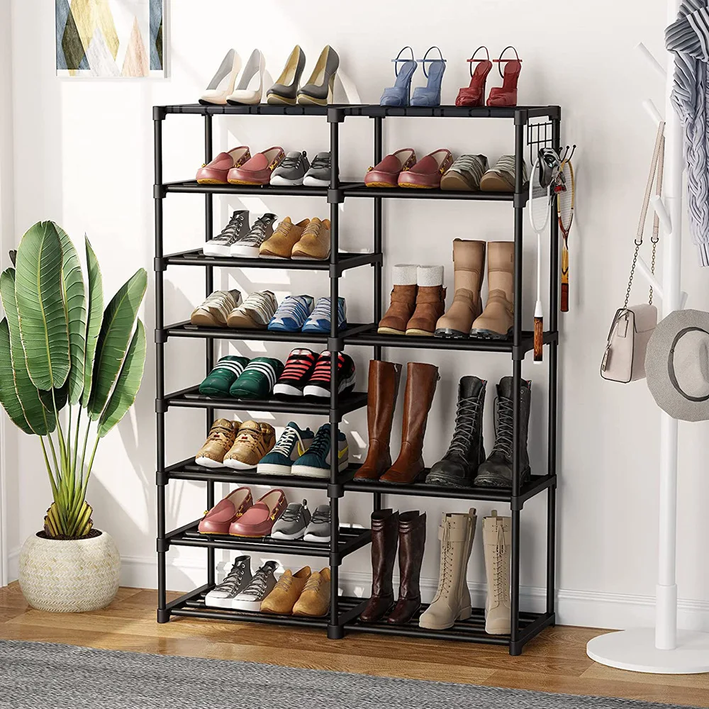 Foho Metal Stackable Shoe Rack Adjustable Boots Storage Shelf Simple ...