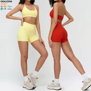 XW-TZ3109-1 Sports Bra High Waist Shorts Gym Clothing Custom Solid Breathable Fitness Women Chest Pad 2 Piece Yoga Wear Set