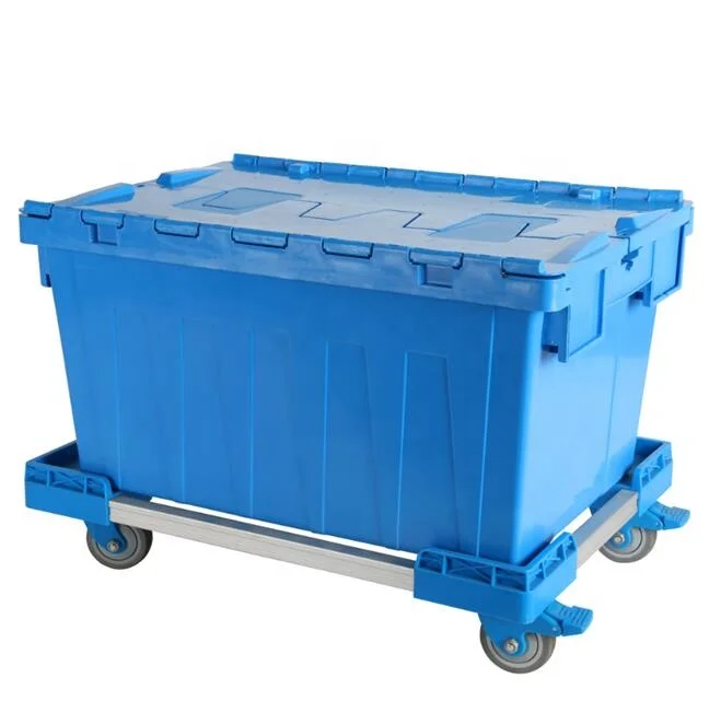 Heavy Duty Industry Use Stackable  Large Plastic Storage Wardrobe Moving Boxes Crate Manufacturer Sale With Wheels Dolly pp