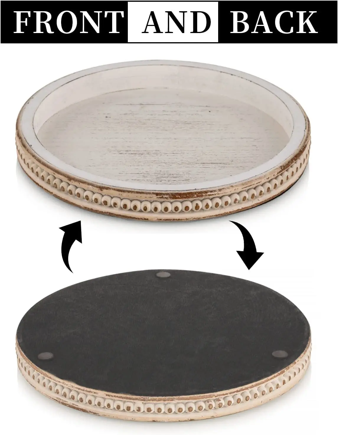 Wood Decorative Tray Round White Washed Bead Tray For Coffee Table