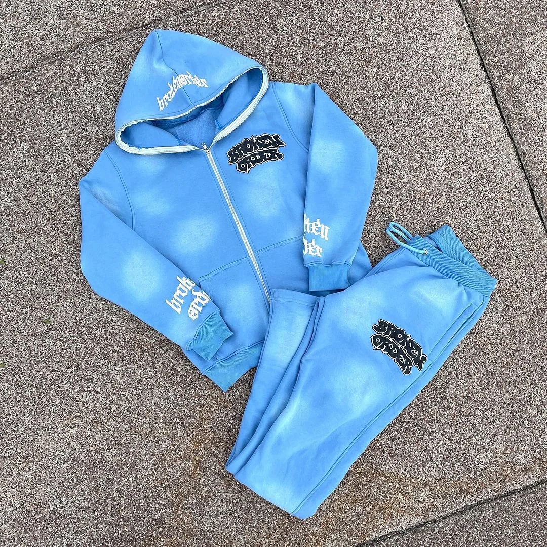 Custom Cropped Sweatsuit Jogging Zipper Track Suit Set Puff Printing Blank Flare Sweatpants and Hoodie Set