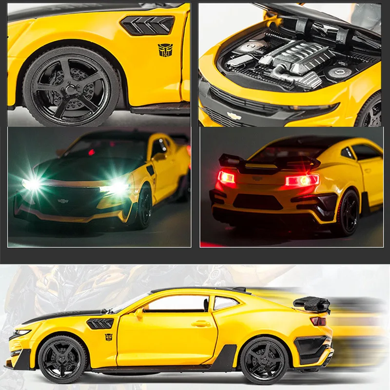 Diecast 1:32 Alloy Model Camaro Hornet with Sound and Light Pullback Doors Open Metal Car Model Display Collection Toy