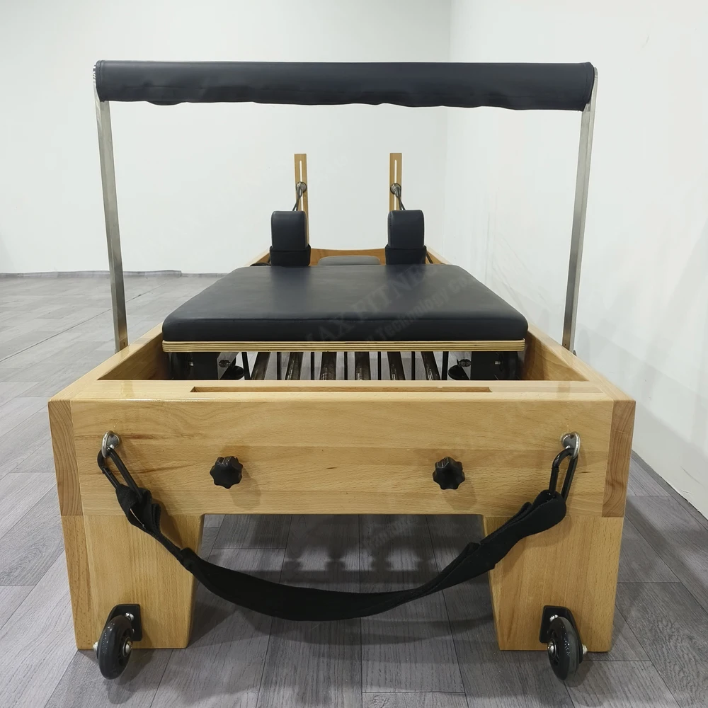 Machine Pilates Reformer En Bois De Hêtre - Usage Commercial Ou Semi-commercial - Noire
