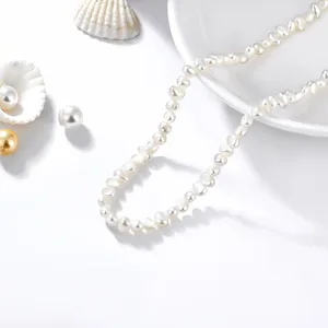 Trendy Gold-Plated Freshwater Pearl Necklace Simple Irregular Choker Design Women's Fashion Jewelry for Mother's Gift