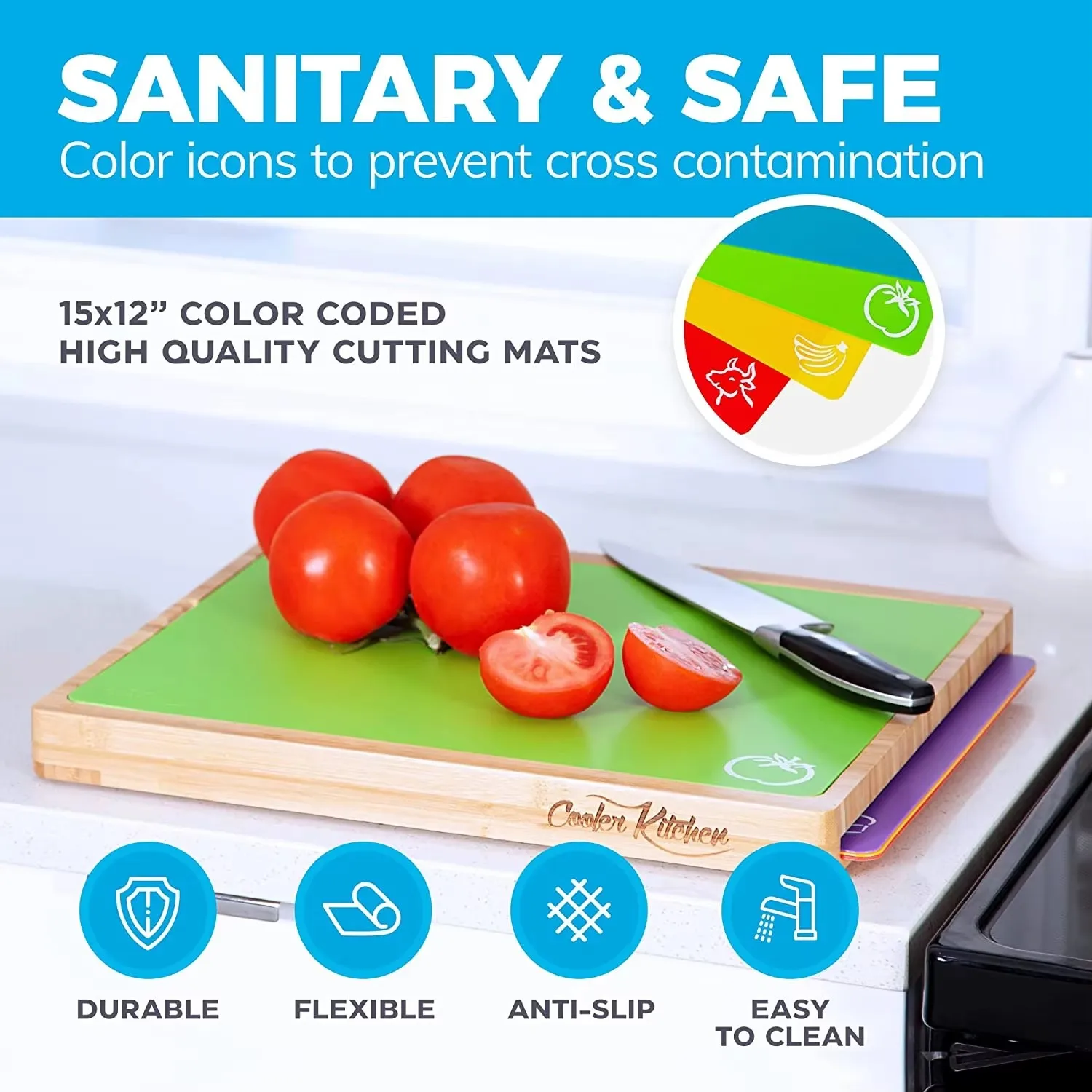 product modern design easy to clean bamboo wood cutting board set 5 color coded flexible cutting mats pc for fruit kitchenware cutting-6
