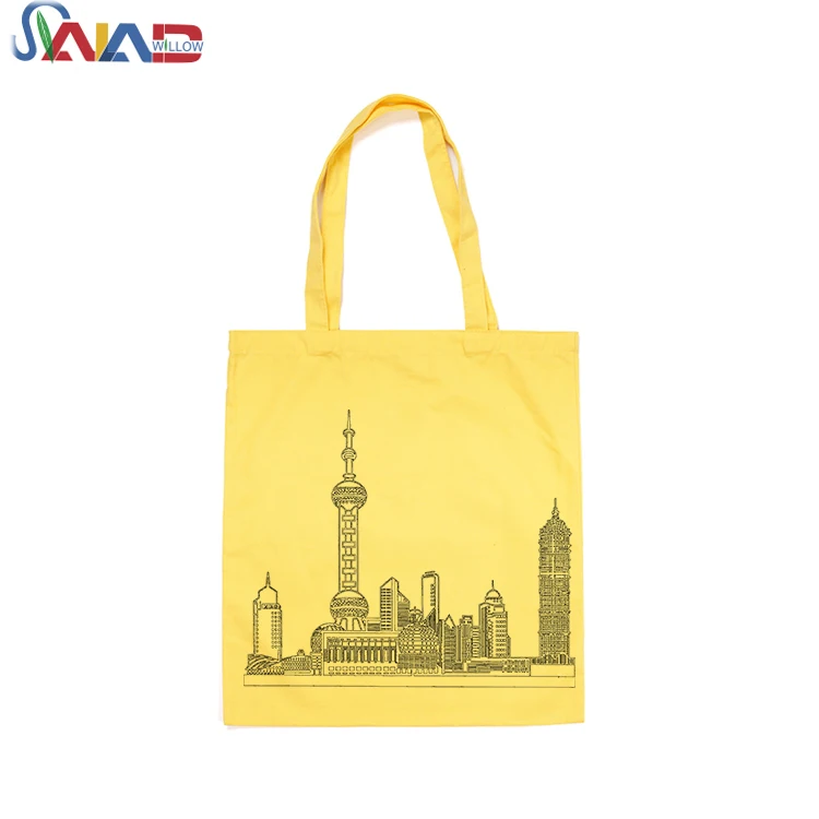 Wholesale Custom Printed Yellow Handbag Shopping Canvas Bag