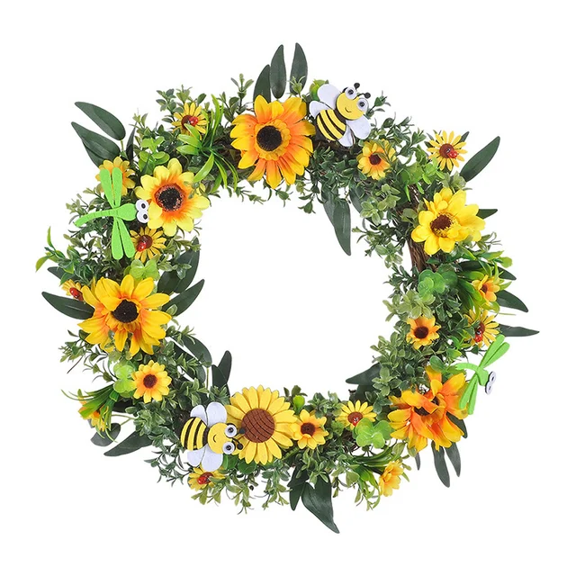 Wholesale high quality Artificial Plants Artificial Sunflower wreath  Artificial TPE wreath  for Event Indoor Decoration