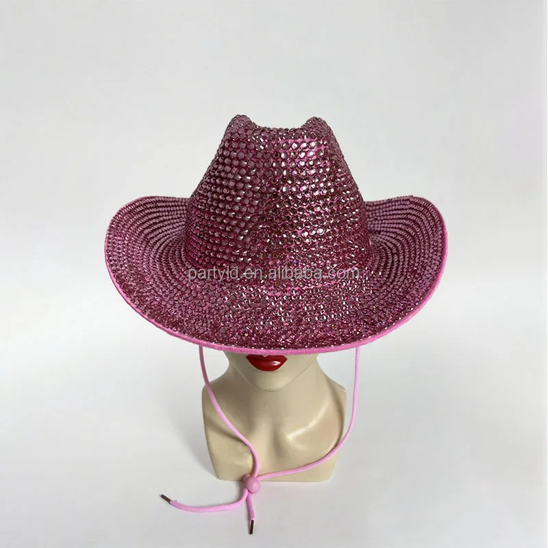 Unisex Sparkly Rhinestone Western Cowboy Hat 100% Polyester Pink Men/Women Outdoor Sports Parties Travel Costumes All Seasons
