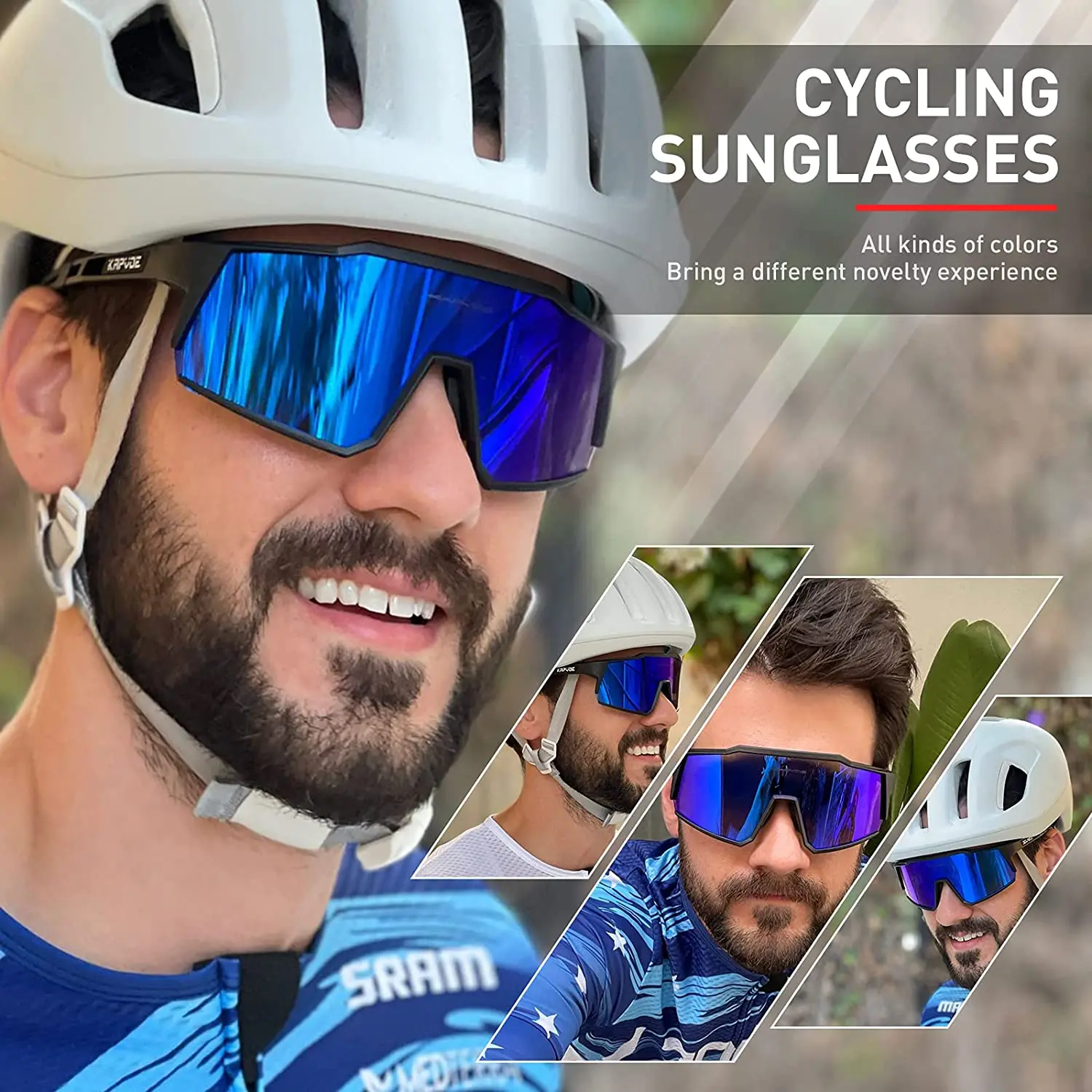 New KAPVOE Cycling Sunglasses Polarized Glasses Bike Goggles Sunglasses 4 Lenses 