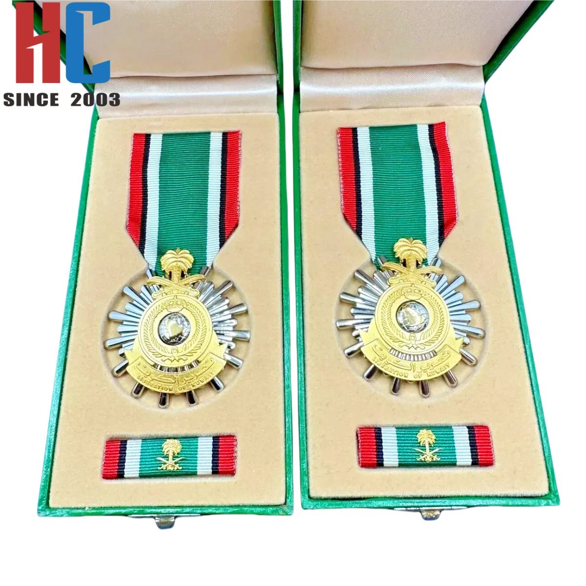 20 Years Factory Custom Saudi Kuwait Liberation Award Medal with Ribbon bar in Original Green case