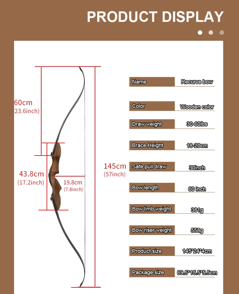 アーチェリー60インチテイクダウンハンティングリカーブボウ大人用30