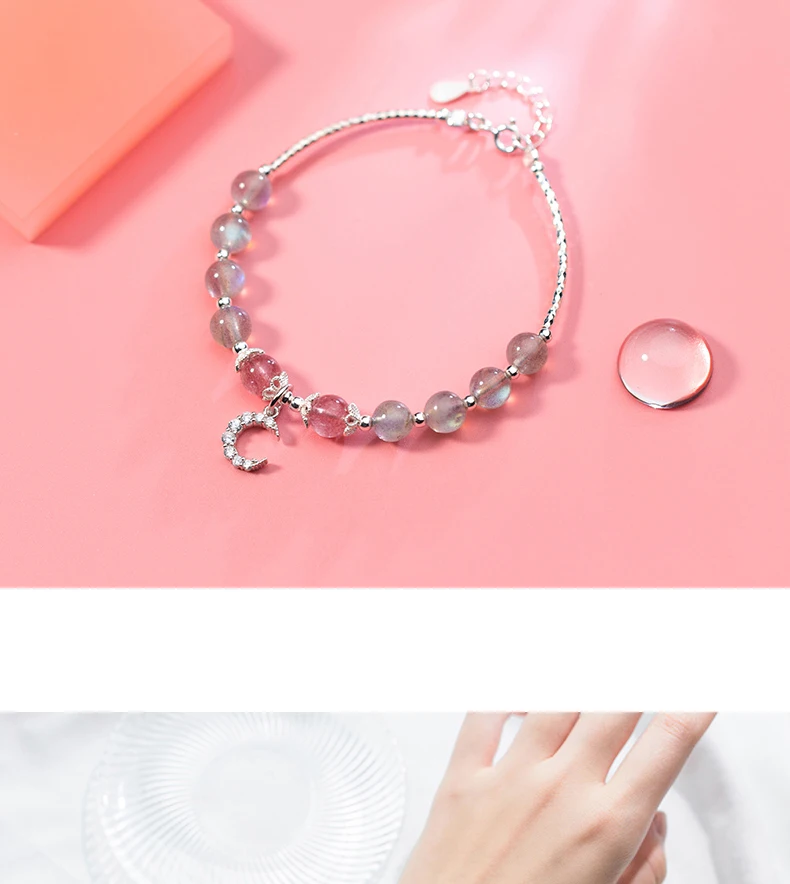 S925 Sterling Silver Moonstone Smart Bracelet Women Diamond Moon