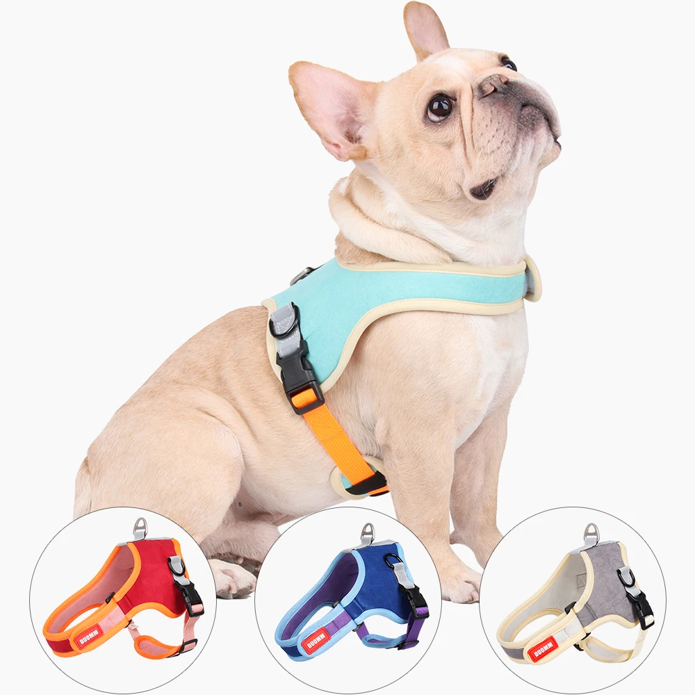 Custom Sublimation Luxury Soft Suede Adjustable Pet Dog Harness And Leash Set