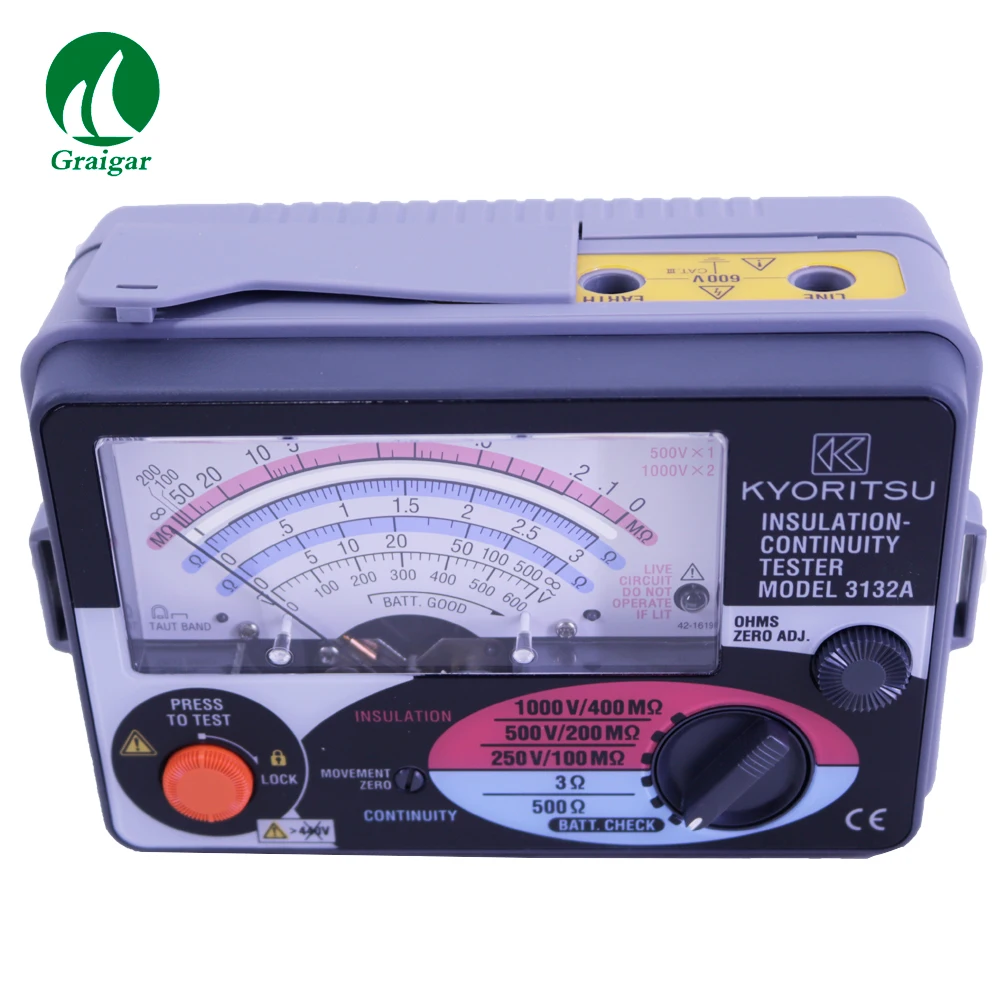 250/500/1000 Voltage by Kyoritsu Kyoritsu 3132A Analog Insulation and Continuity Tester 
