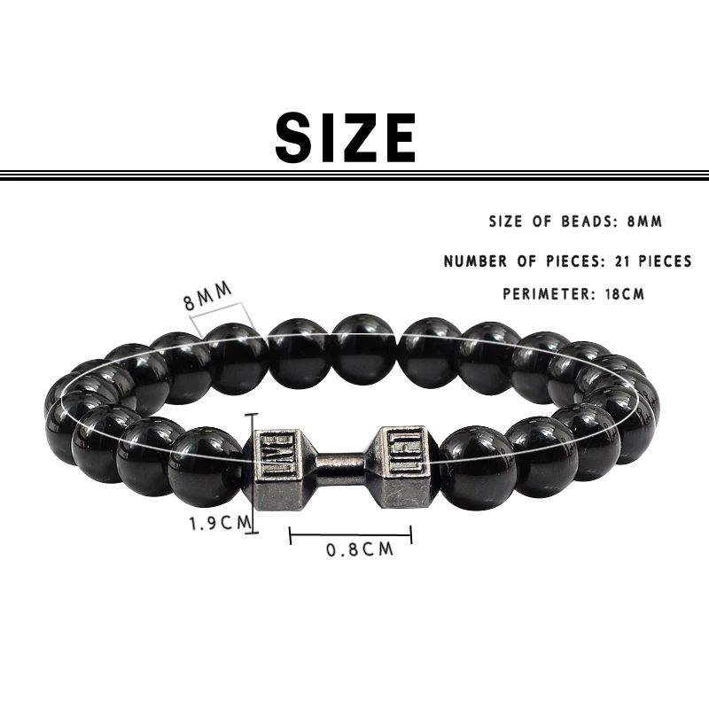 Men's Fashion Matte Black Stone Bracelet for Fitness Motivation - Main Image