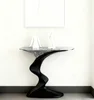 Mesa Consola de Pino de Bienvenida con Lámina de Plata y Resina Transparente