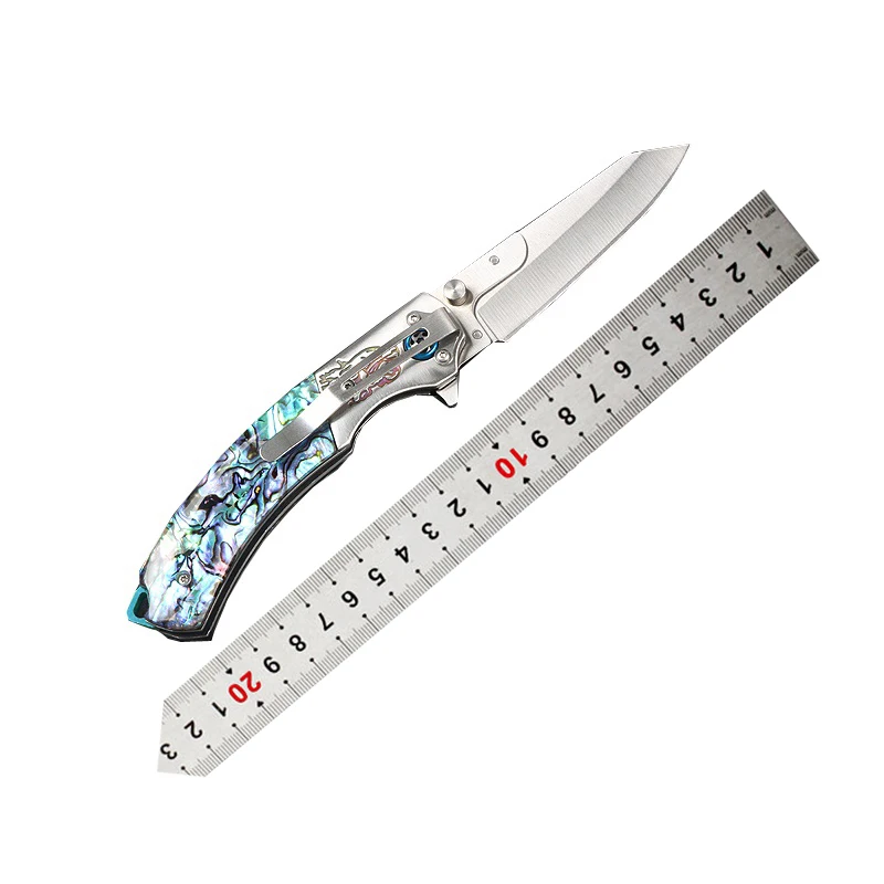 High End Collection Abalone Shell Pocket Knife Damascus Steel EDC Outdoor Camping Folding Knife With Replaceable Blades