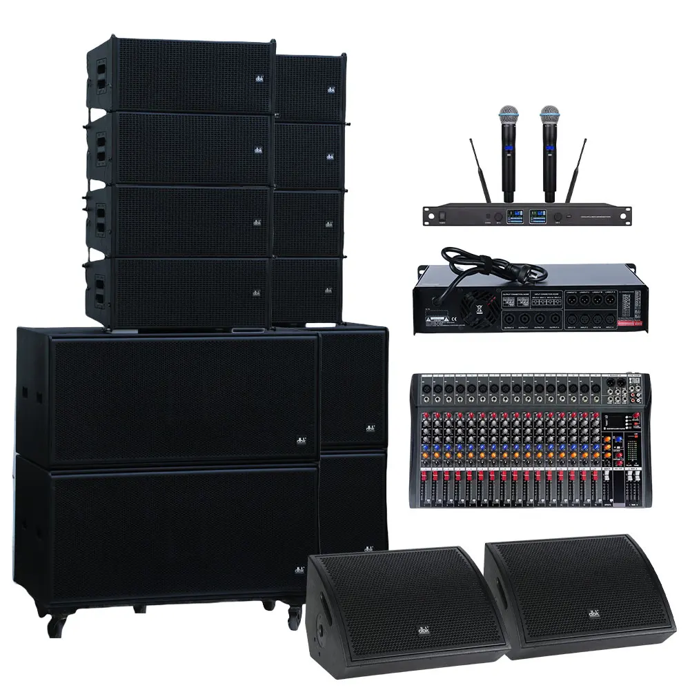 DBK Passive Full Range 10 Inch Line Array Speakers with 18 Inch Powered Subwoofer Audio Sound PA Speaker System for Church Event