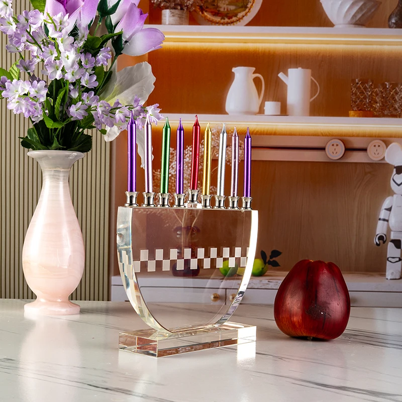 New Creative Hot Selling 9-pillar Transparent Flat Candlestick Wedding Center Furniture Decoration Crystal Candlestick