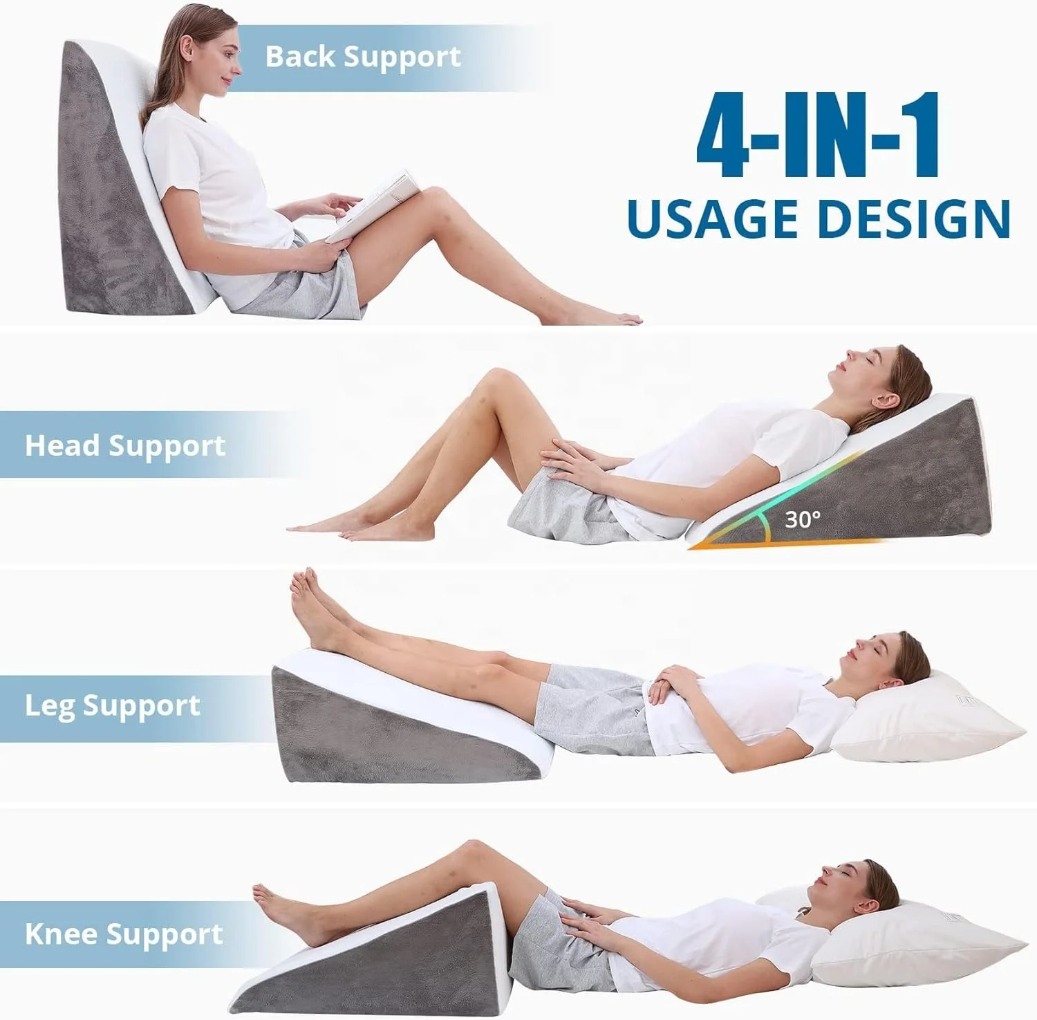 12 inch hypoallergeen 30 graden driehoekig kussen met memory foam voor na een operatie, snurken en slapen 12 inch hypoallergeen 30 graden driehoekig kussen met memory foam voor na een operatie, snurken en slapen