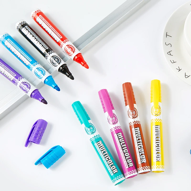 Восемь нетоксичных цветных маркеров для белой доски, одна коробка кистей 5 мм, Набор детских маркеров, распродажа