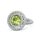 Fashion Round Cut Peridot With White Sapphire Double Halo 925 Sterling Silver Ring