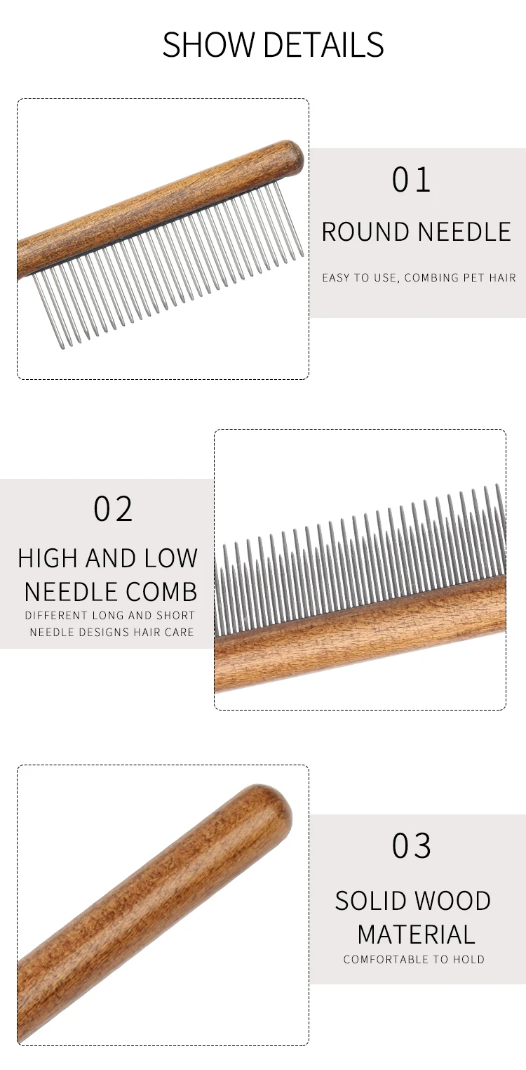 Factory Wholesale Wooden Handle Pet Needle Comb Cat Dog Grooming Brush