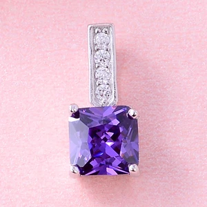 925 Sterling Silver Classic Natural Square Shape Amethyst Pendant Unique Design with Rhodium and Gold Plating for Engagement