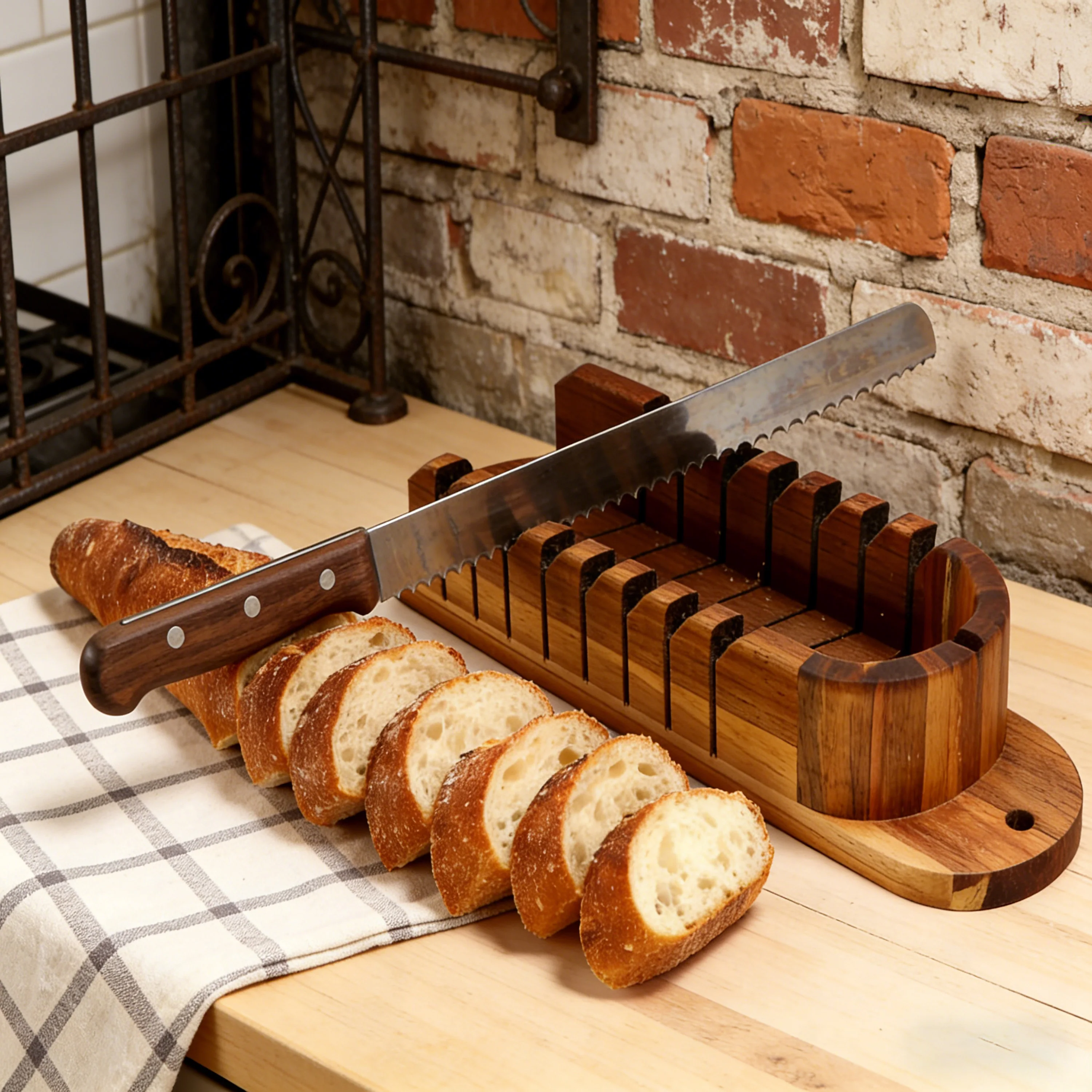 Slotted Cutting Bread Board Manual Bread Slicer Cutting Board Bread Slicer with Bread Knife with Storage Knife Bag for Kitchen