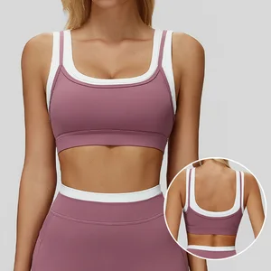 Roregal New Arrivals False Two Piece Women's Color Blocking Beauty Back Shockproof Fitness Yoga Sports Bra for Women