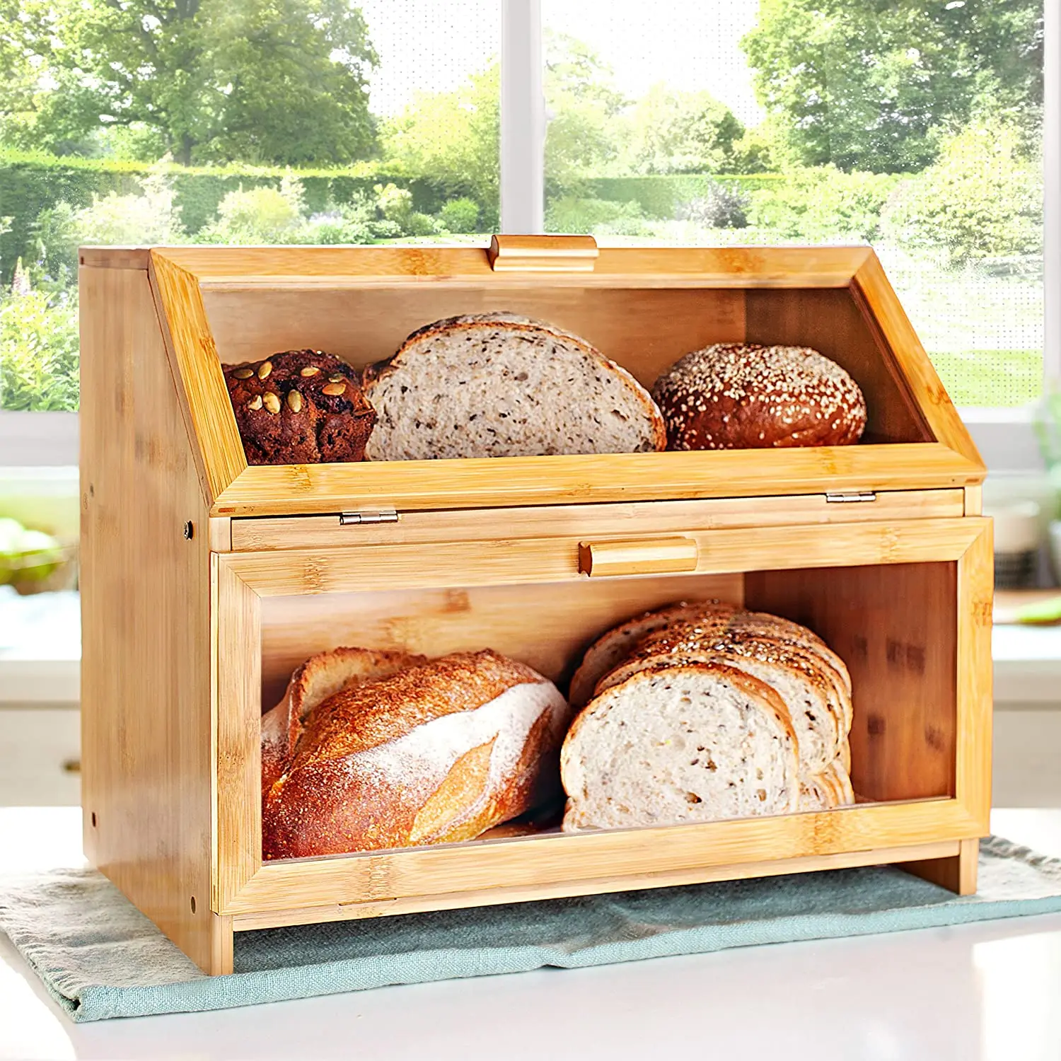 product wholesale bread box countertop bamboo kitchen storage box food bread storage bin wooden storage box food organizer-4