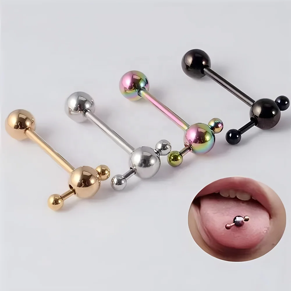 Barretta Per Piercing Alla Lingua In Titanio - Design A Stella, Filettatura Interna, 14G/1.6mm - Foto 3