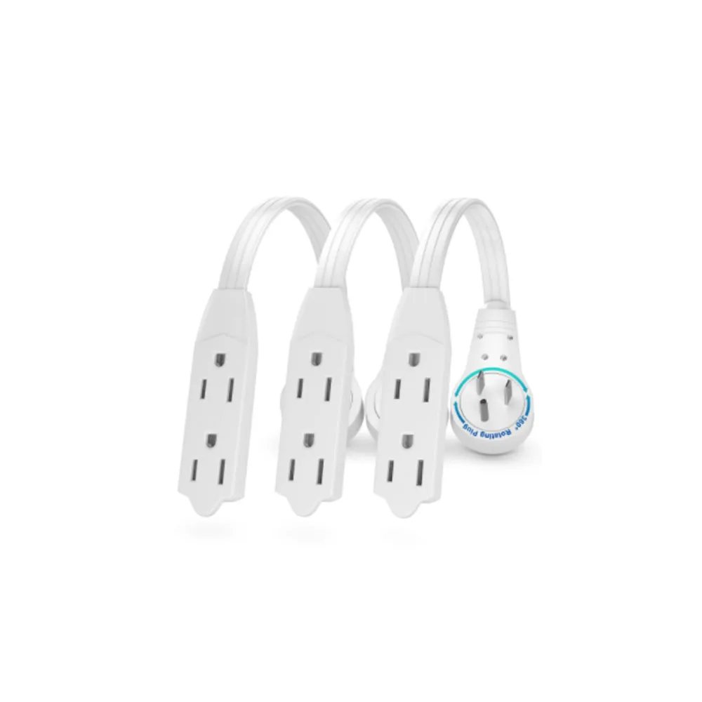 Extension Cord White Flat Plug 360 Rotating Short Power Cords Multi Outlet Indoor Outdoor 16