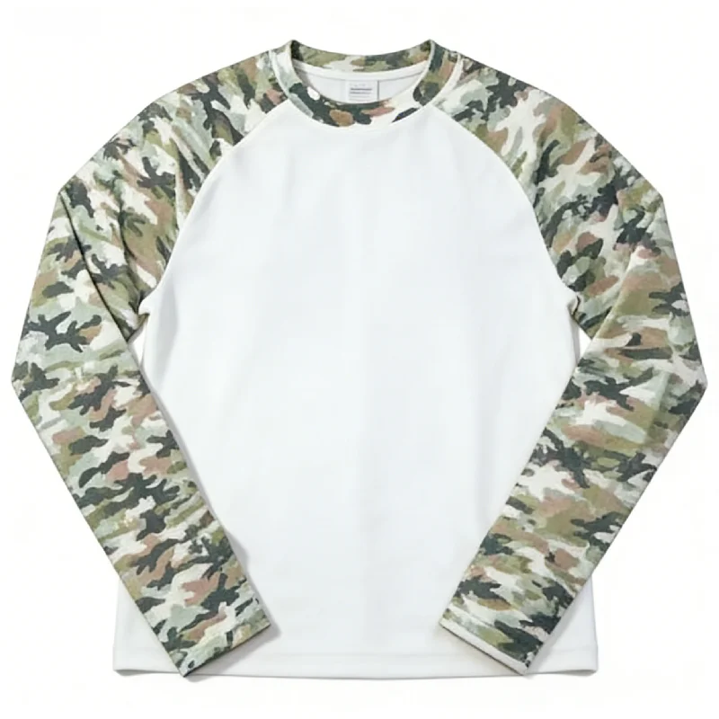 Streetwear Custom Oversized Cotton Color Block Camo Camouflage Tee Tshirt Waffle Long Sleeve t Shirt for Men gallery 2
