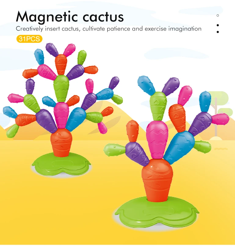 Montessori toys early educational magnetic blocks matching puzzle magnet cactus tree newest diy assemble magnetic toys for kid