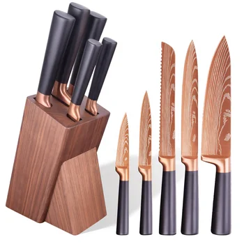 Wholesale Custom 6 Piece Stainless Steel Hollow Handle Kitchen Knife Set with Block Set