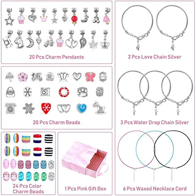 FabuLove Kit De Joyería Con Dijes: Collar, Pulsera Y Anillo Con Más De 100 Dijes, Herramientas Y Anillos De Salto, Accesorios Personalizados Para Mujeres, Divertida Actividad Artesanal Para Amigas