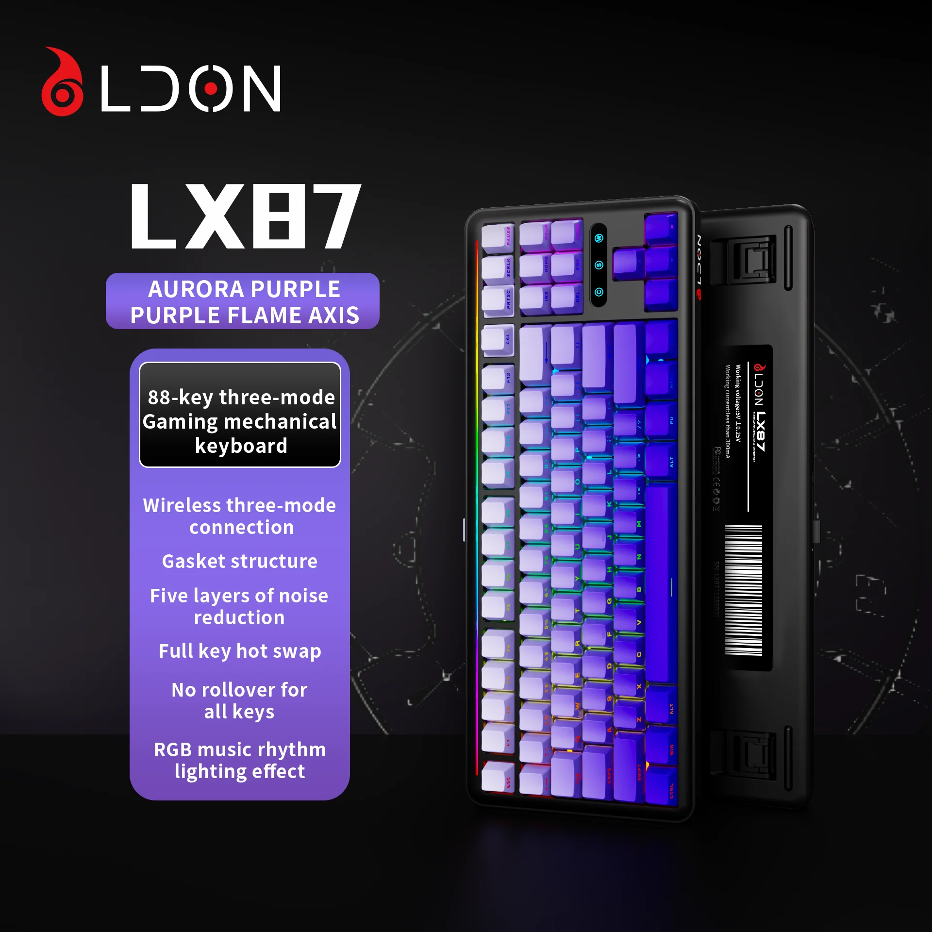 LX87 LDON 87-Key Hot-Swap Laser Mechanical Keyboard BT Wireless