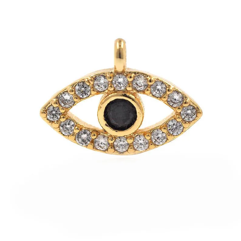 CZ7774 Mini Good Luck & Protection Symbol 18K Gold Plated Cz Evil Black Eye Charm, Tiny Micro Pave Eye Charm Pendant