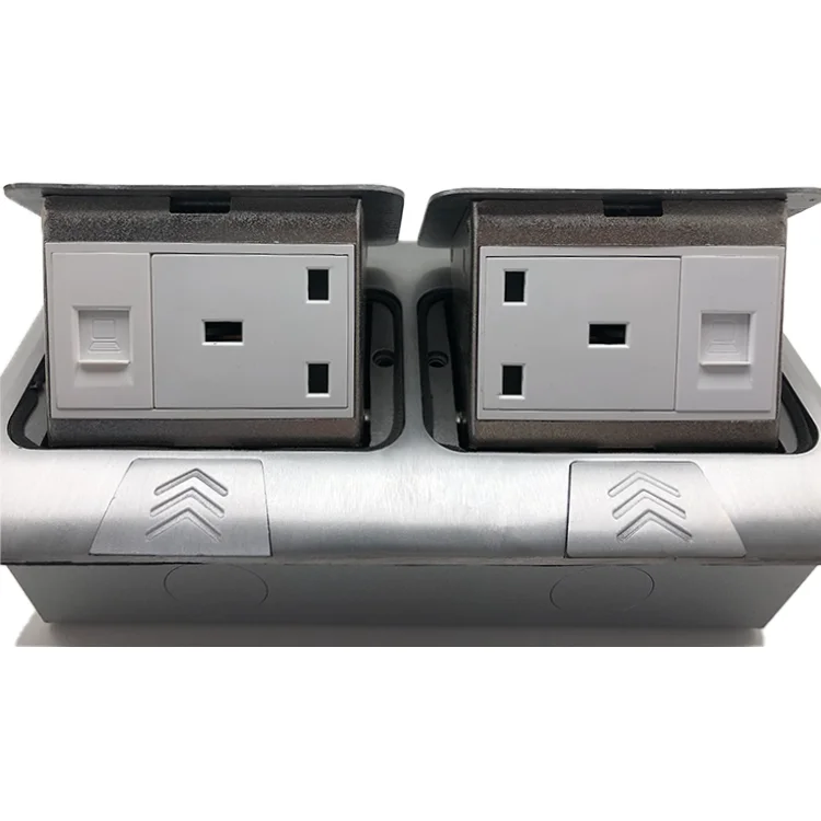 Office Home UK Power Pop-up Floor Outlet Plate Duplex Ground Outlet Data Socket Receptacle Computer Aluminum Alloy