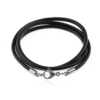 Black Leather Necklace Cord 2/4/6/8mmwith Stainless Steel Clasps 14-30 Inch DIY Necklace for Pendants Jewelry Accessories