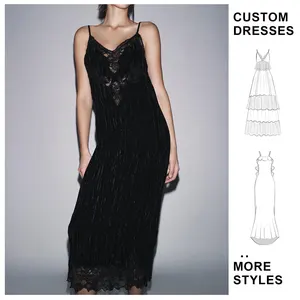 Custom Women's Flower Embroidery Pattern Suspender Party Velvet Dresses V-neck Lace High Waist Sexy Mini Dress Lady Night Club