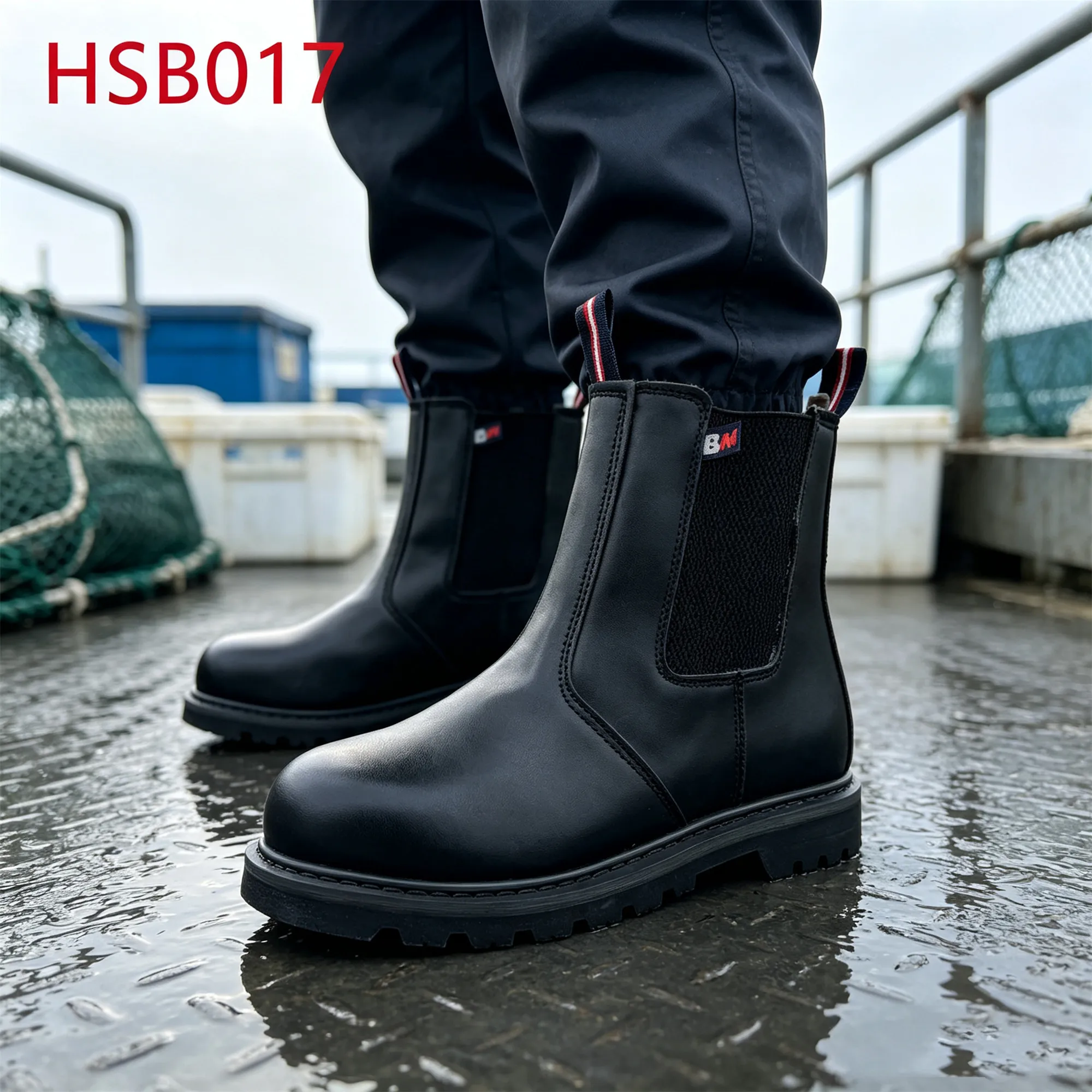 ZYF,Pull on Style Steel Toe&plate Inert Hua Singh Safety Boots Fishing Industry Anti-moist Goodyear Rubber Sole Work BootsHSB017