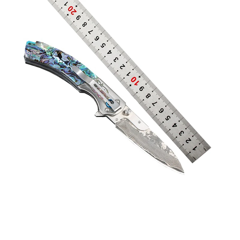 High End Collection Abalone Shell Pocket Knife Damascus Steel EDC Outdoor Camping Folding Knife With Replaceable Blades
