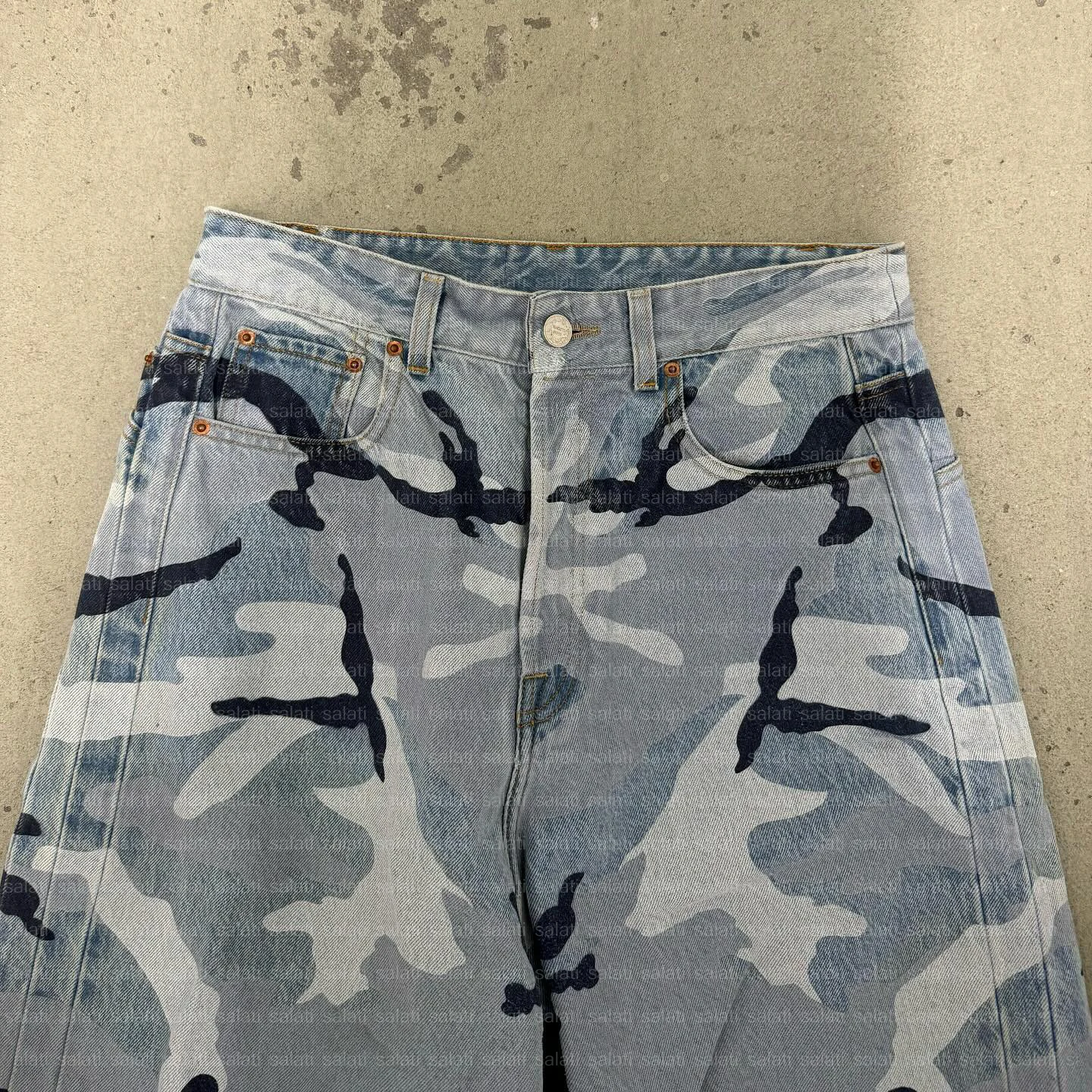 Custom Streetwear Designer Cotton Wide Leg Oversized Baggy Camo Camouflage Vintage Flared Jeans Trousers Denim Pants Men gallery 2