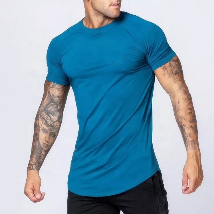 JL0915F High Quality Men’s Workout Athletic Gym Sport Mens T Shirt Plain Blue Muscle Boxy Fit T Shirt