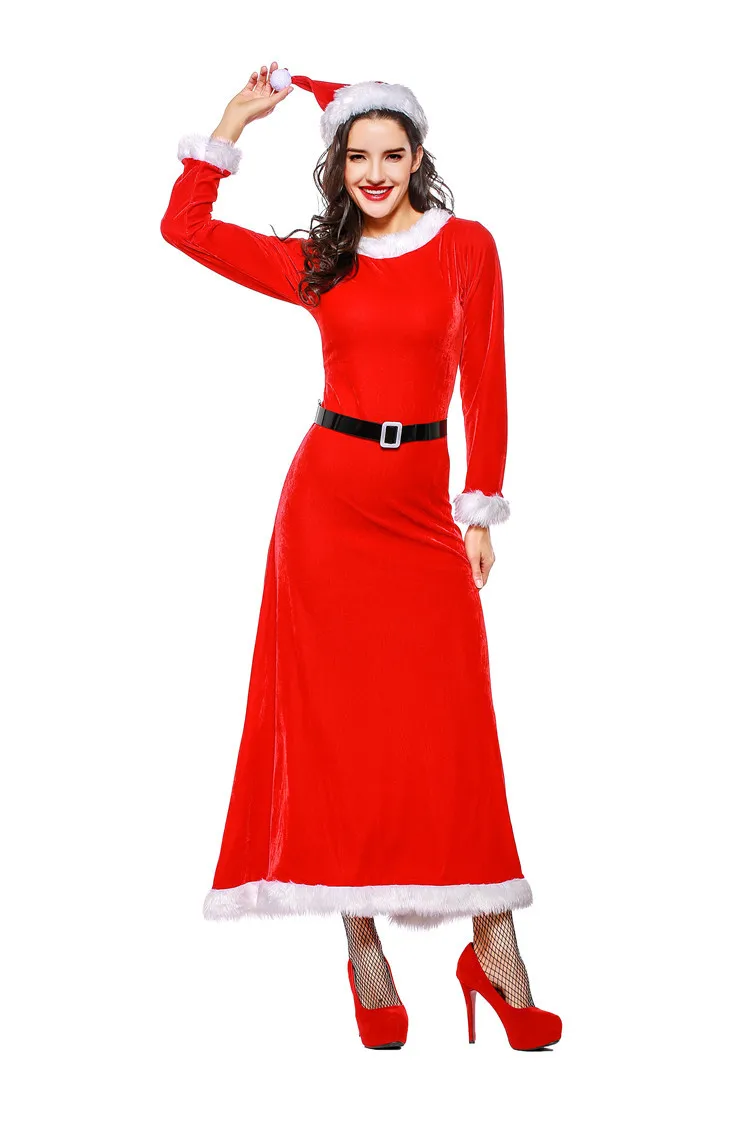 Santa Claus Plus Size Costume Classic Red Fur Collar Black Belt Christmas Cosplay Costume