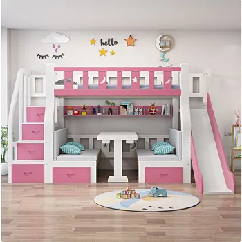 girls wood kids bunk bed children's with slide for children wooden baby bunk bed for kids slide with desk bunk bed