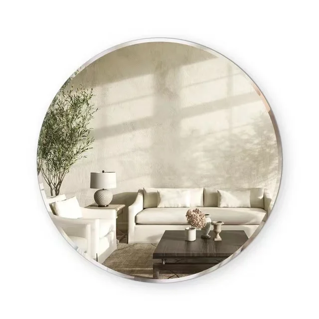 Wall mirror frameless wood sticker decoration living room wall art mounted mirror round wholesale china