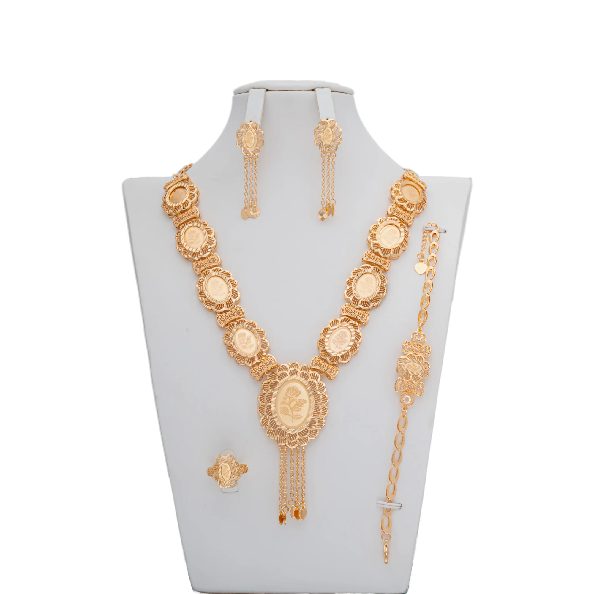 Nigerian Wedding Bride Jewelry Set 18K Gold Plated Brass